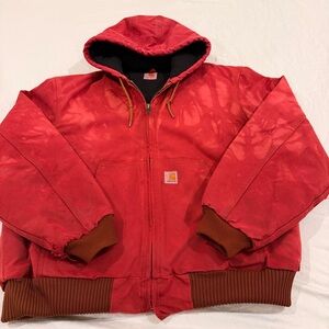 Vintage J130 Carhartt dyed Red Jacket distressed with Brown Trim size Large